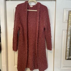 POL hooded deep blush pink cardigan. Hooded, Small, long.